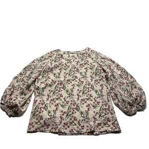 Belongsci Women's Top Blouse Floral Size M Balloon Sleeves